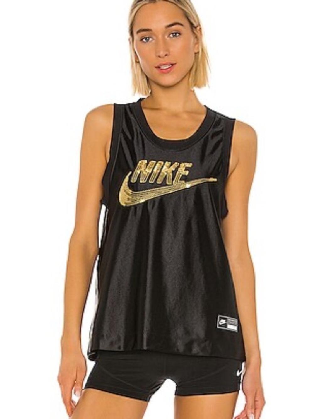 Nike NSW Glam Dunk Black Sleeveless Jersey with Metallic Gold Logo